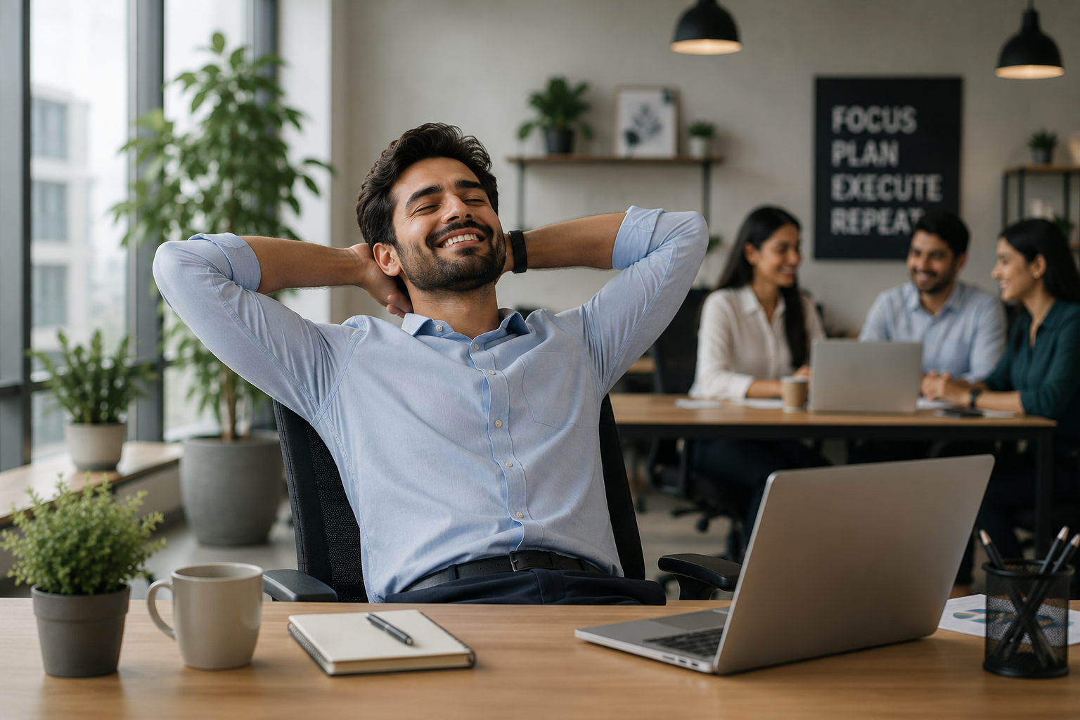 Relaxed person working